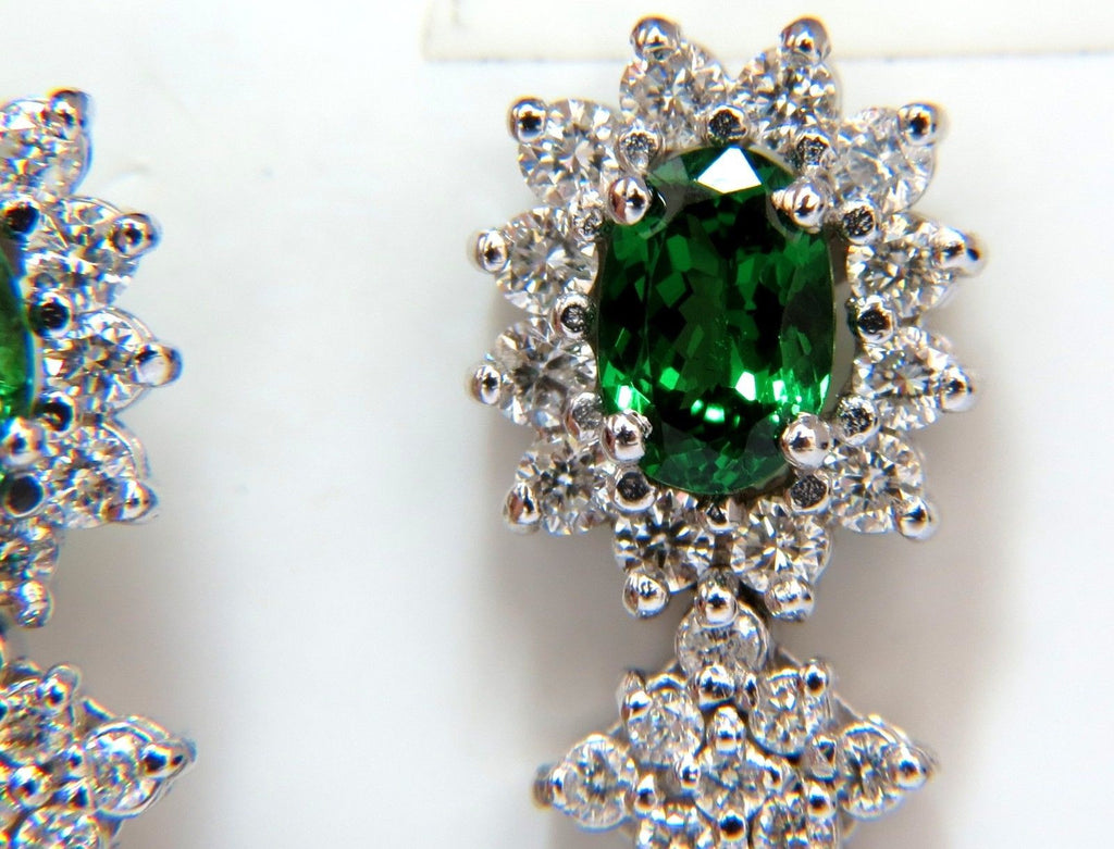 5.32CT NATURAL VIVID GREEN TSAVORITE DIAMOND EARRINGS 14KT HALO