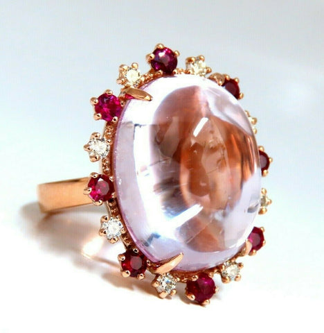 GIA Certified: 27.13ct Natural Pink Kunzite Ruby Diamonds Ring 14 Karat Gold