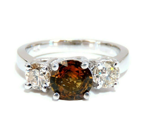 2.30ct Natural Fancy Color Sapphire Diamonds Ring 14 Karat Classic Three
