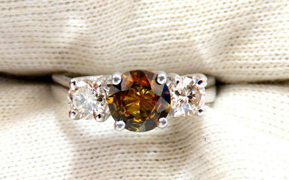 2.30ct Natural Fancy Color Sapphire Diamonds Ring 14 Karat Classic Three