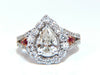2.40ct Natural Pear Shaped Diamond Ruby Cocktail Halo Cluster Ring 14 Karat