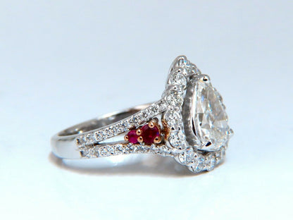 2.40ct Natural Pear Shaped Diamond Ruby Cocktail Halo Cluster Ring 14 Karat