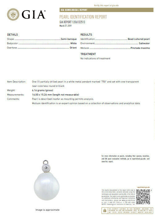GIA certified Natural White Saltwater Pearl 3.50ct Diamonds Necklace 18 Karat