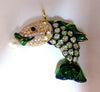 Natural Akoya Pearl Sapphire Emerald & Diamonds Enamel Fish Pendant 18kt