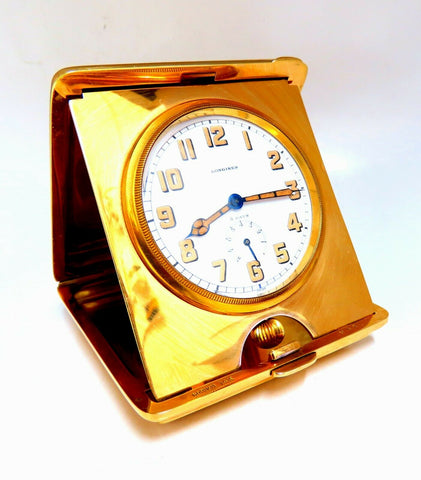Authentic Gorham for Longines Travel Clock 14 Karat Folding 8 Day Power Reserve