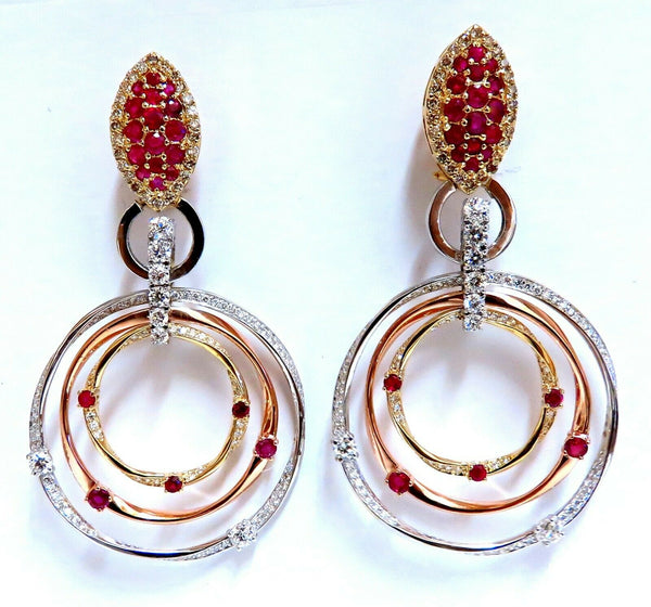7.38ct Natural Ruby Diamond Dangle Chandelier Earrings 14 Karat Gold Omega