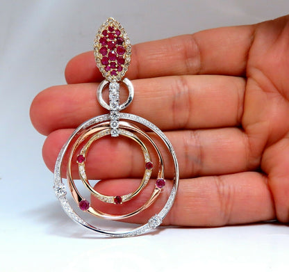 7.38ct Natural Ruby Diamond Dangle Chandelier Earrings 14 Karat Gold Omega