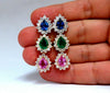 13.24ct Natural Emeralds & Sapphires Three Tier Dangle Earrings 18 Karat Pears