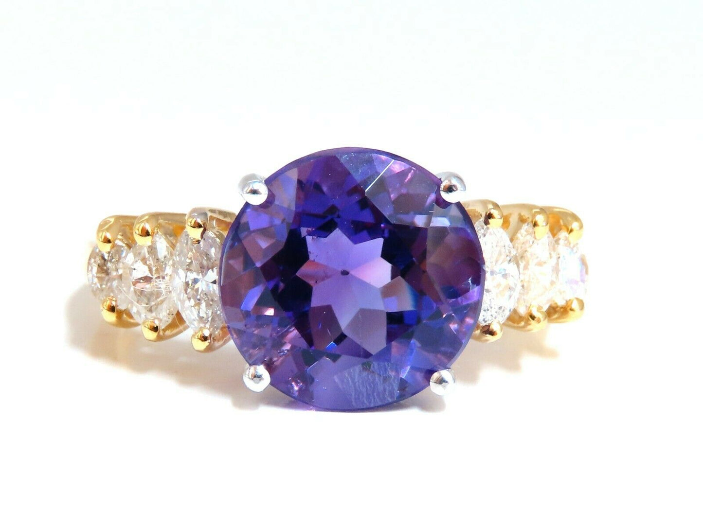 4.45ct Natural Round Vivid Purple Amethyst Diamond Ring 14 Karat