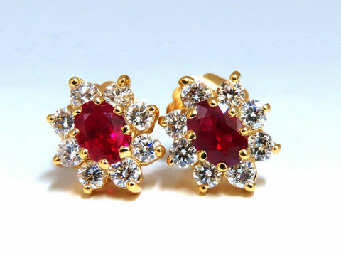 GIA Certified 2.24ct natural Ruby Diamonds Cluster Earrings 18 Karat