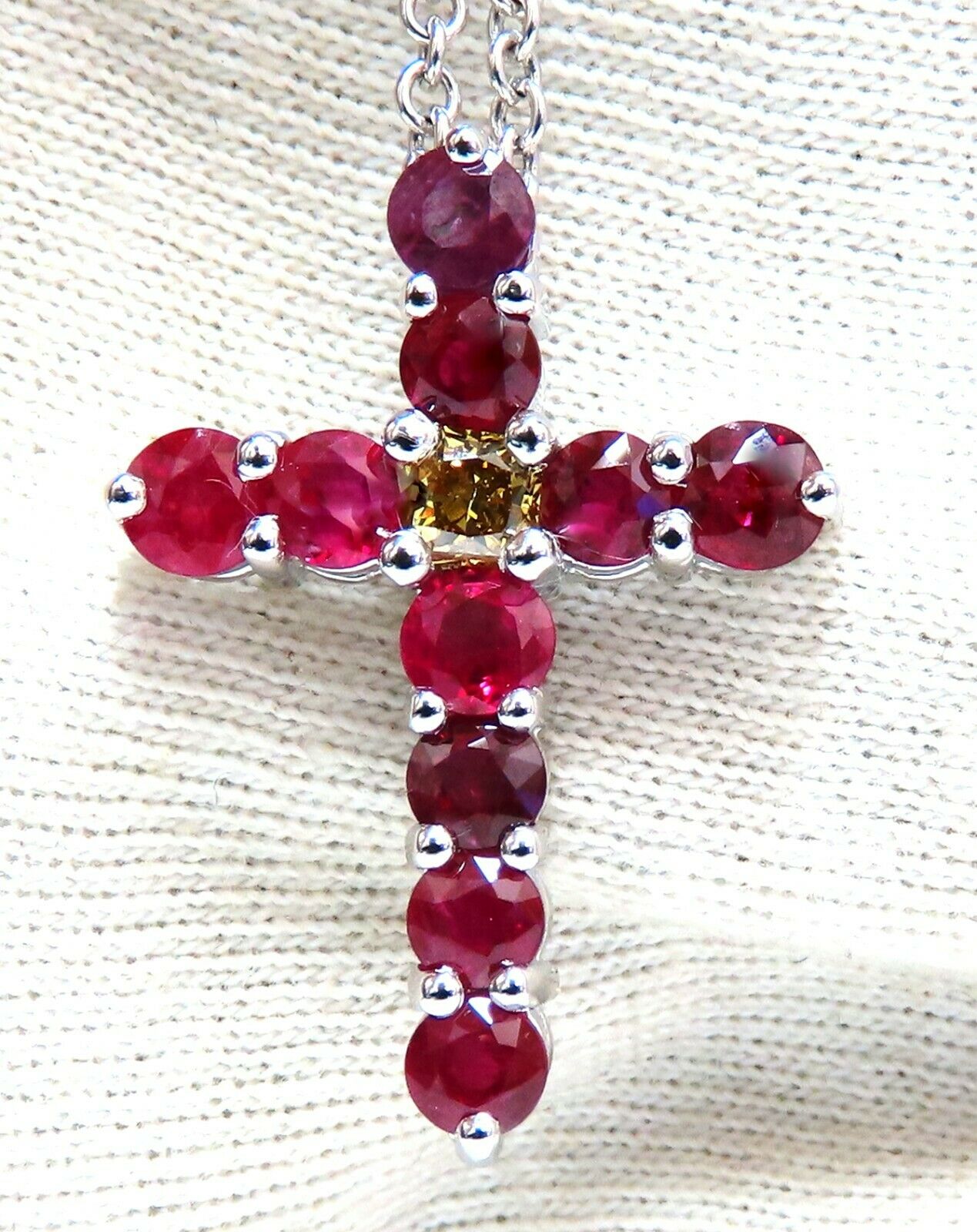 5.73ct Natural Ruby Fancy Color Yellow Green Diamond Cross 14 Karat