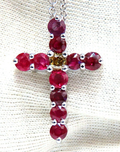 5.73ct Natural Ruby Fancy Color Yellow Green Diamond Cross 14 Karat