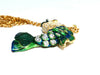 10.12ct Natural Sapphire Emerald & Diamonds Enamel Fish Pendant 18kt