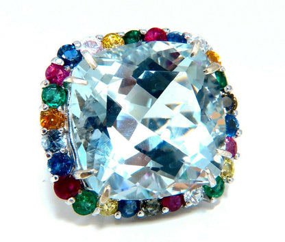 GIA Certified 41.62ct Natural Aquamarine Diamonds & Color Sapphires Ring 14kt