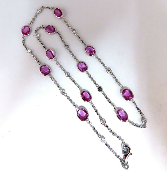 16.80ct. Natural Vivid Gem Bubble Gum Pink Sapphires Yard Diamond Necklace 14Kt