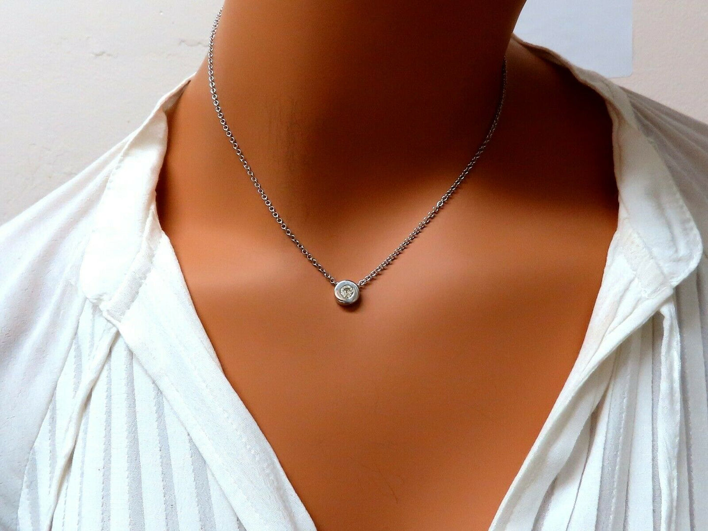 .35ct natural round brilliant diamond solitaire necklace 15.75 inch 14k
