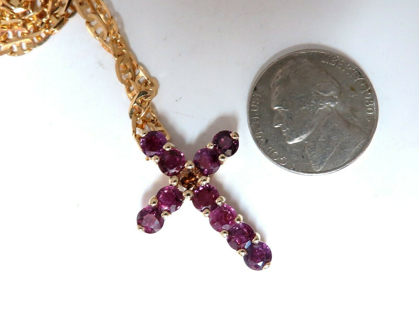 4.67ct Natural Ruby Fancy Color Diamond Cross 14 Karat
