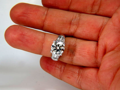 GIA 3.77CT TRADITIONAL ROUND BAGUETTES DIAMOND RING PLATINUM VS2 K