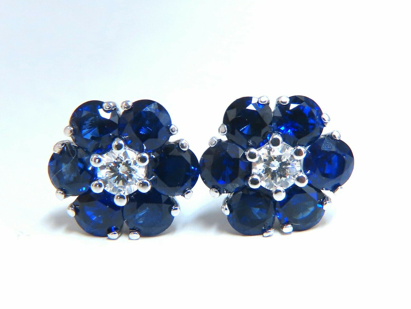 5.62ct Natural Sapphire Diamonds Floretta Cluster Snowflake Earrings 14 Karat