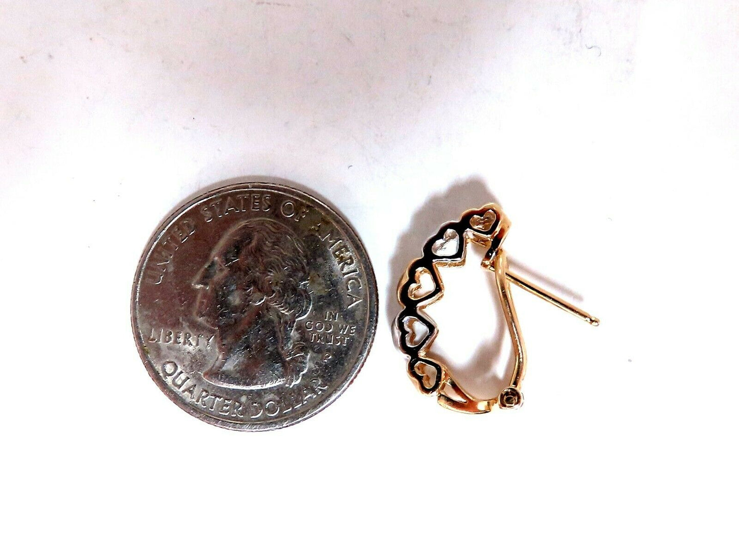 .10ct Natural Diamonds Semi Hoop Clip Earrings 14kt Gold Heart Profiles