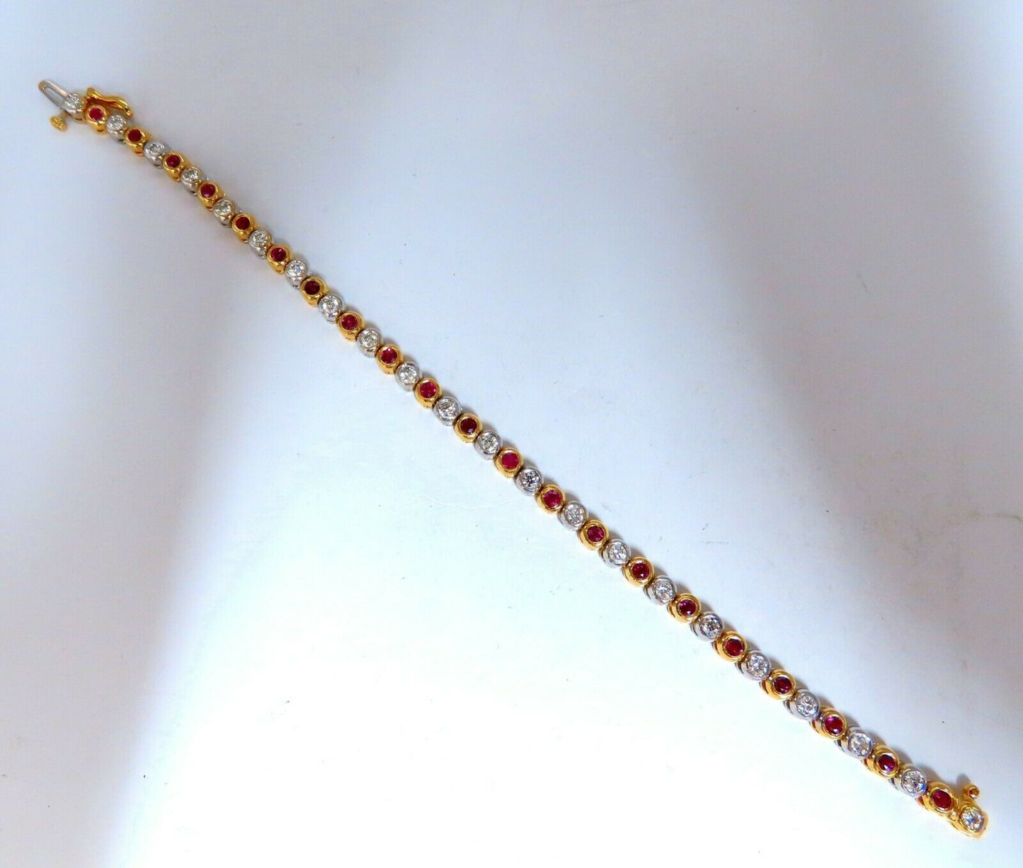 3.84ct Natural Ruby Diamonds Tennis Bracelet Alternating Two Toned