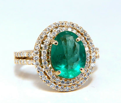 2.93ct Natural Emerald Diamonds Double Halo Ring 14kt