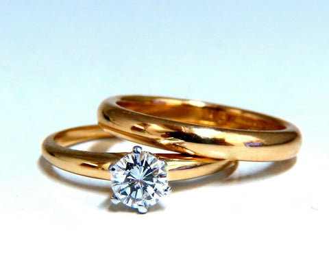 GIA Certified .47ct E.vs2 natural round diamond ring & wedding band 18kt