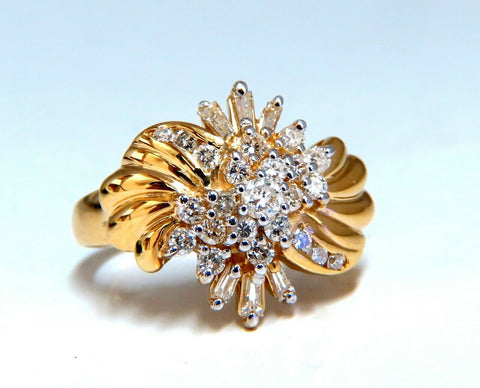 .70ct Natural Baguette & Rounds Flaming Cocktail Cluster Diamonds Ring 14kt