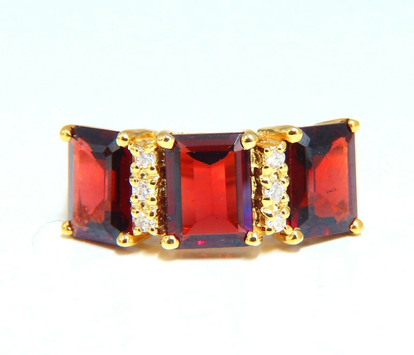 5.08ct Natural Red Garnets Diamonds Ring 14kt Three Stone