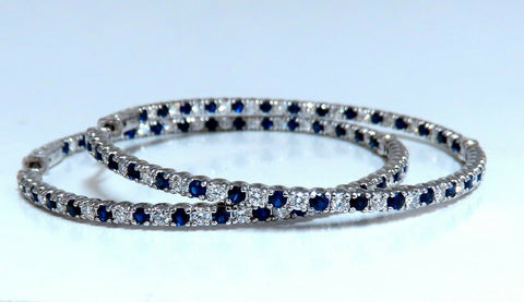 5.11ct Natural Sapphires Diamonds In Out Hoop Earrings 14kt 2+ Inch