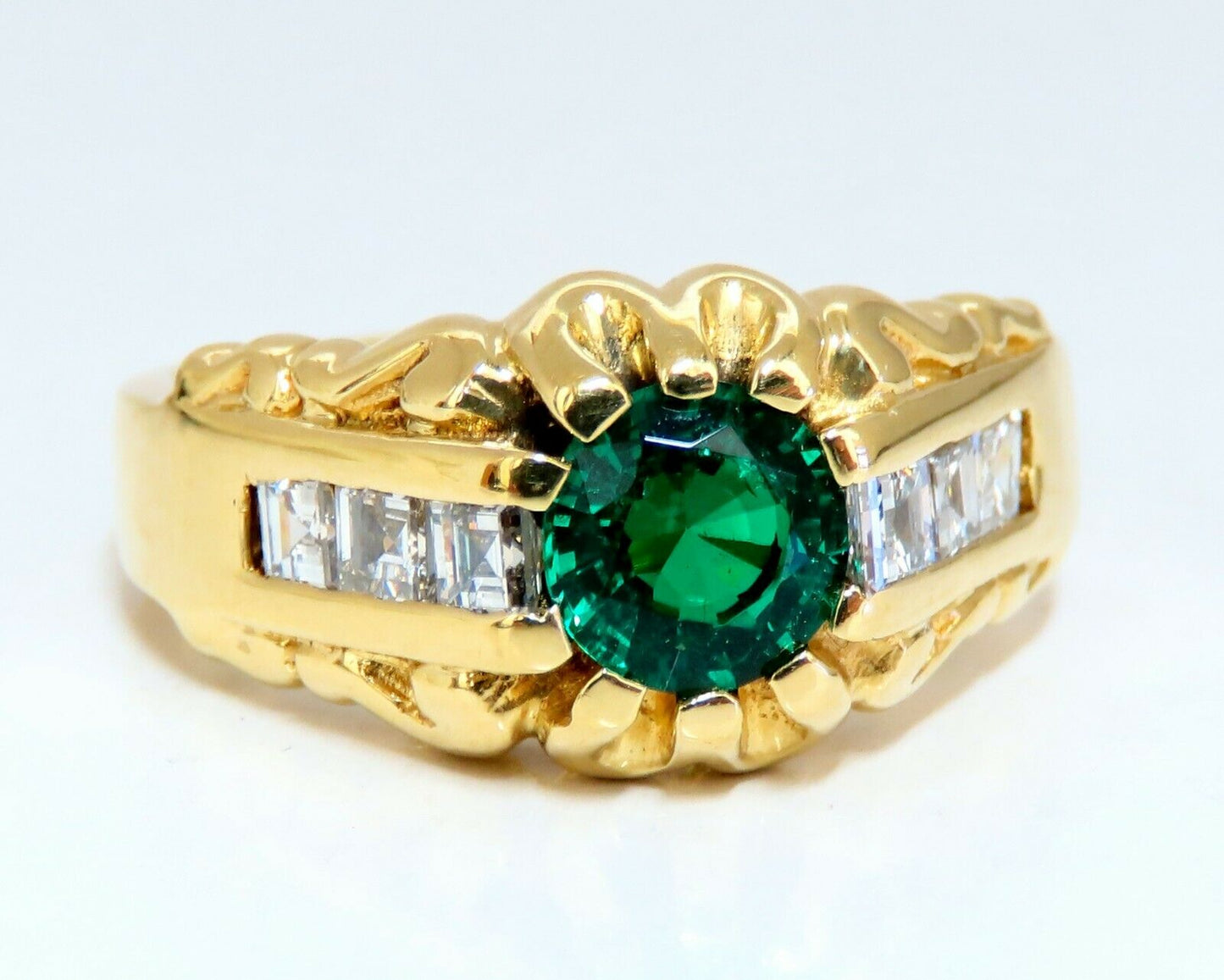 GIA Certified Natural Non Enhancement Green Emerald Mens Ring 18Kt