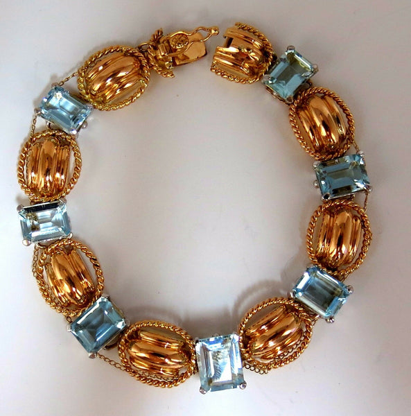 Aquamarine Bracelet Vintage 16.40ct (7) emerald cuts 18kt chain link