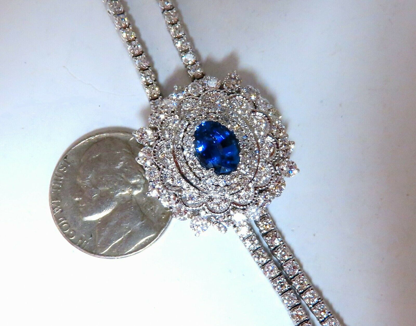 Cluster Bolo Necklace Natural Sapphire Diamonds 18kt Gold GIA Certified 17.30ct