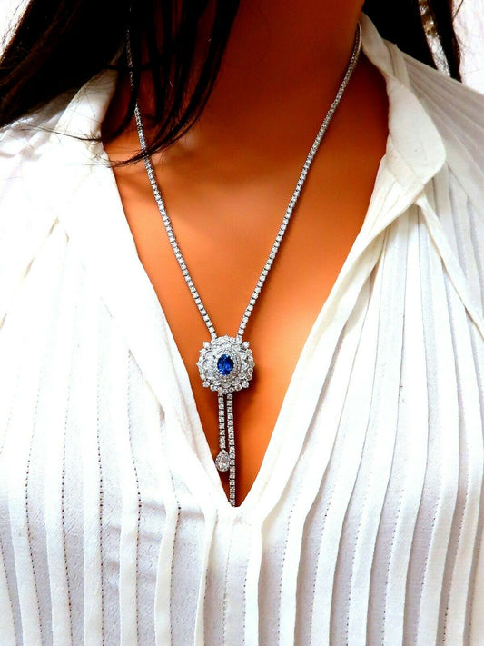 Cluster Bolo Necklace Natural Sapphire Diamonds 18kt Gold GIA Certified 17.30ct