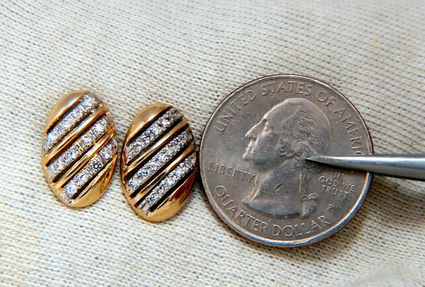 .20ct natural round diamonds oval striped earrings 14kt