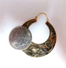 Tibetan Crescent Carved Gold Earrings 14kt 1.6 inch