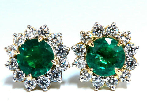 GIA Certified 4.78ct Natural Round Emeralds Diamond Earrings 14kt Cluster Halo