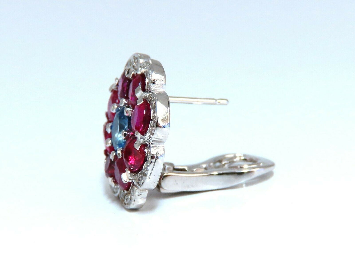 7.30Ct Natural Ruby Sapphire Diamond Cluster Earrings 14 Karat Clip Cocktail