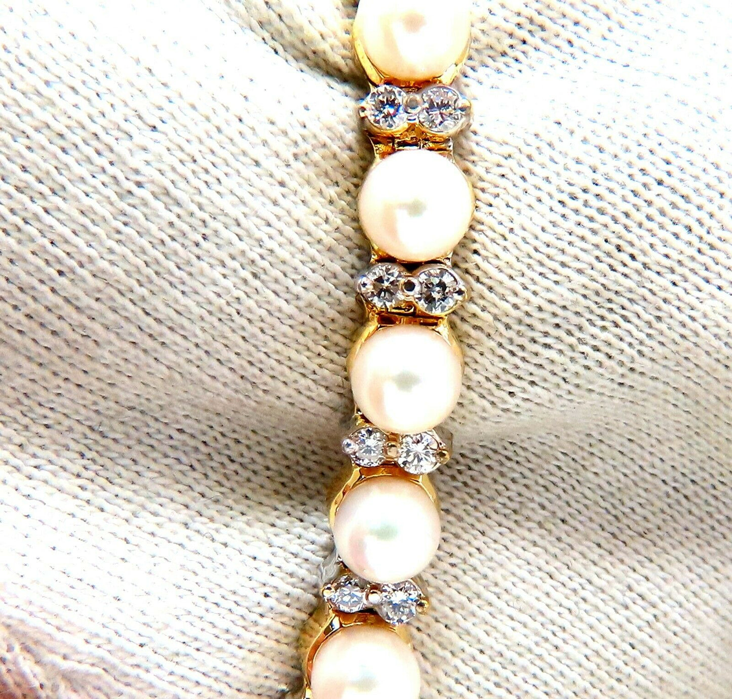 3.03ct Natural Akoya Pearls & Diamonds Riviera Necklace 14kt