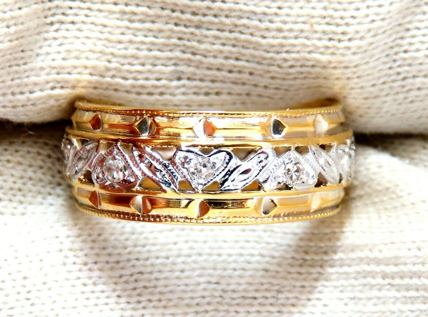 .18ct natural diamond eternity ring 14kt vintage floral patina