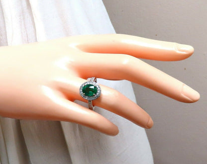 3.08ct Natural Vivid Green Emerald Diamonds Halo Ring 14kt