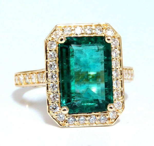 5.40ct Natural Vivid Green Emerald Diamonds Gilt Deco Ring 14kt