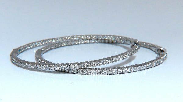 4.07ct Natural round brilliant in/out diamond hoop earrings 14 Karat 2.2 Inch