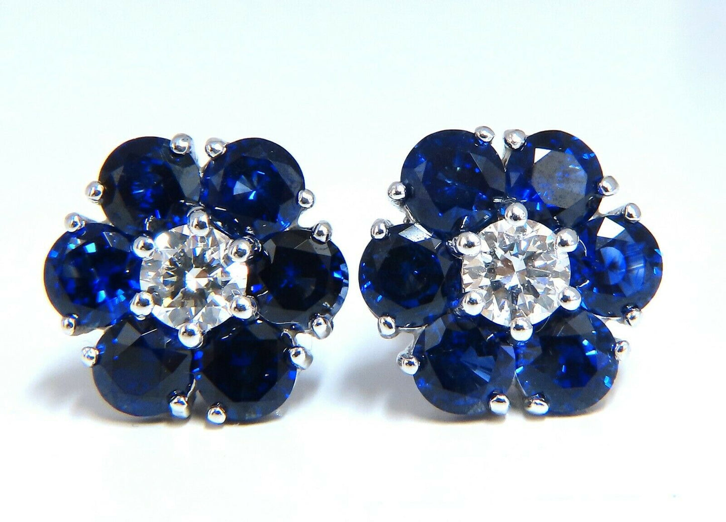 6.28ct Natural Sapphire Diamonds Floretta Cluster Snowflake Earrings 14 Karat