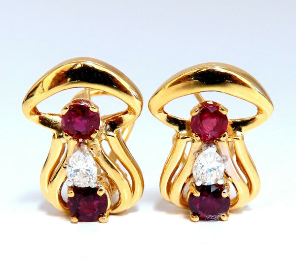 2.10ct natural red ruby diamonds clip earrings 14kt. g/vs mushroom