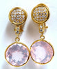 30.33ct Natural Rose Quartz Diamond Dangle Earrings 18 Karat Pink Flash