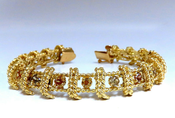 4.08ct Natural Yellow orange green brown fancy color diamonds link bracelet 14kt