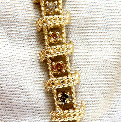 4.08ct Natural Yellow orange green brown fancy color diamonds link bracelet 14kt