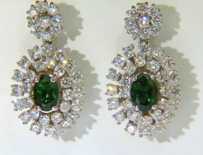 3.08ct Natural Tsavorite Diamonds Dangle Earrings 14kt