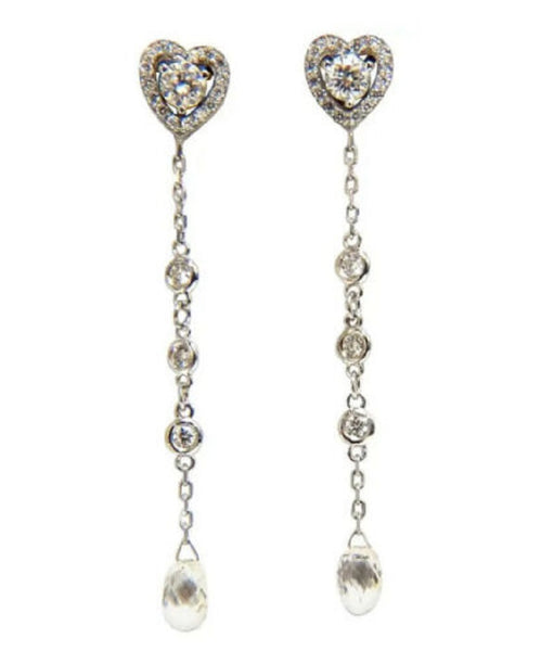 2.40ct Natural Briolette Diamonds Dangle Station Yard Earrings 14 Karat